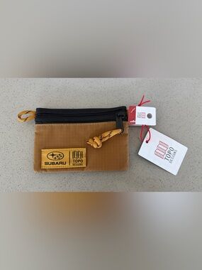Topo Designs Mustard Zip Card Pouch with Black Trim Subaru
